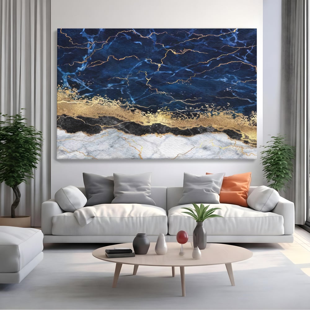 Tablou canvas cu tablou canvas cu marmura abstracta, fara rama, pe sasiu de lemn, pe perete intr-un living
